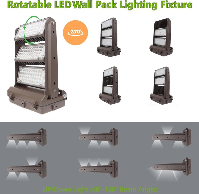 ECCFUTLL Dusk to Dawn 200W Rotatable LED Wall Pack Light, 5000K 28000LM 800-1000W HPS/HID Equiv, ETL Adjustable Head Outdoor LED Wallpack Lighting Fixture for Area Light, Parking, Garages,Warehouse,Entrance - Image 4
